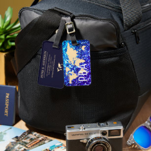 Den moderna världsresande Karta Glitter Monogramme Bagagebricka