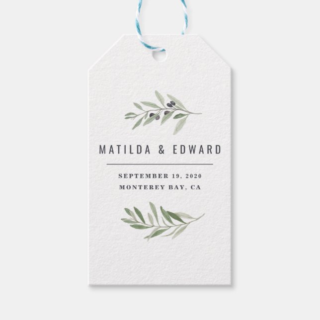 Den moderna vattenfärgen av olivträd med gren blad presentetikett (Framsidan)