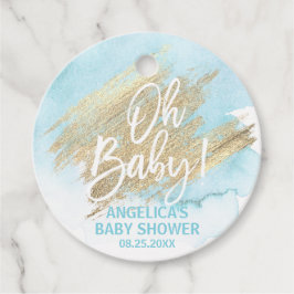 Den moderna vattenfärgen Blue Guld Oh Baby Shower Gåvor Etiketter