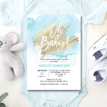 Den moderna vattenfärgen Blue Guld Oh Baby Shower