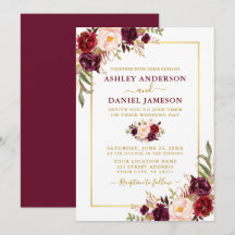 Den moderna vattenfärgen Burgundy Blommigt Guld Br