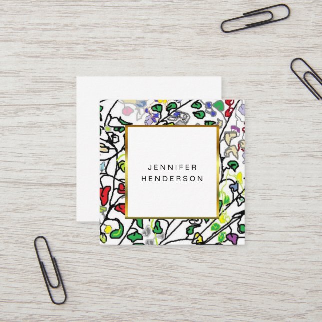 Den moderna vattenfärgen löv guld ram professionel fyrkantigt visitkort (Fram/Back In Situ)