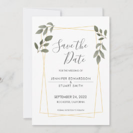 Den moderna vattenfärgen löv guld ram Spara datume Inbjudningar