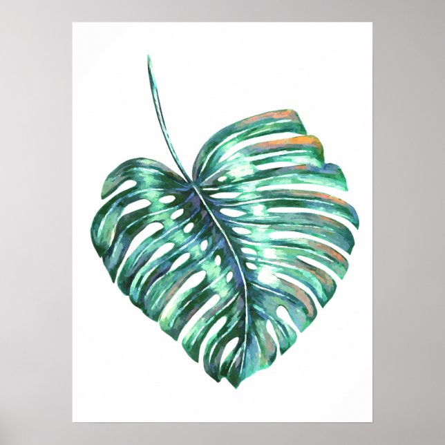 Den moderna vattenfärgen Monstera löv tropiska han Poster (Framsidan)