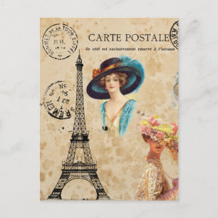 Den moderna Vintagen Eiffel Torn collage Art Postc Vykort