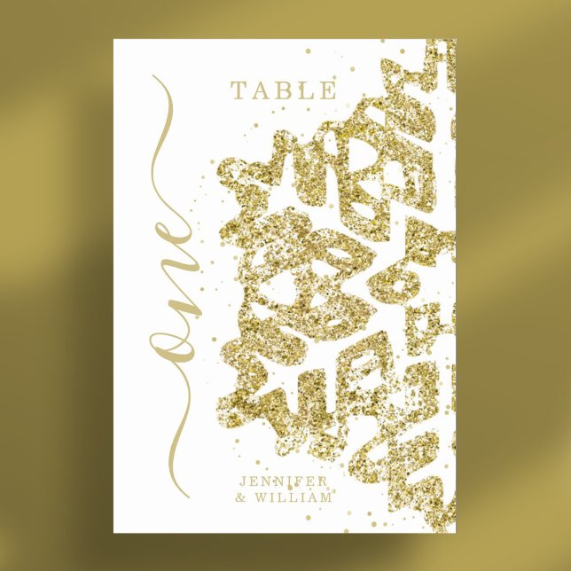 Den moderna vinterjuljul Helgdag Guld Bröllop Bordsnummer (Modern Winter Christmas Holiday Wedding Gold Table Number)