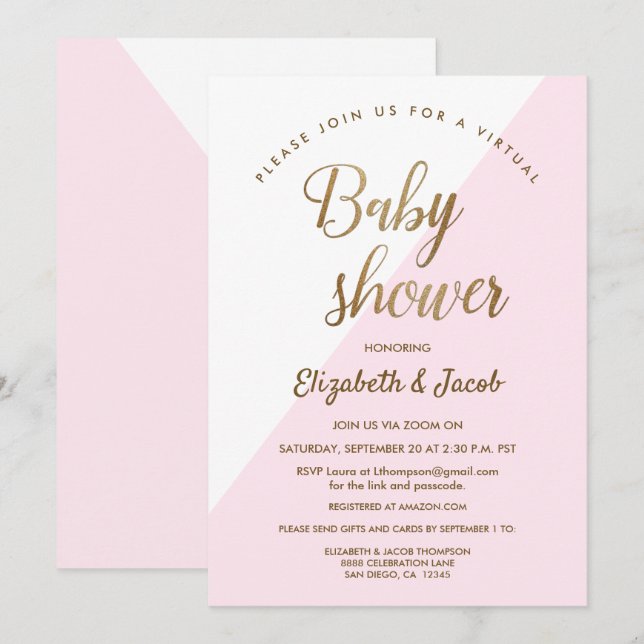 Den moderna Virtuella Chicen Baby Shower Rosa Flic Inbjudningar (Fram/baksida)