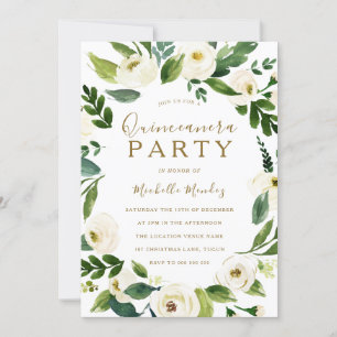 Den moderna vita Blommigten Wandequinceanera Party Inbjudningar