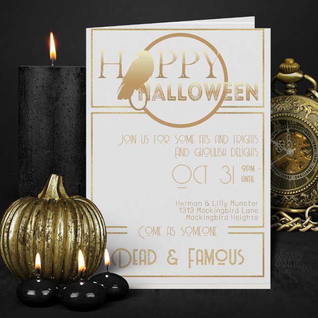 Den moderna Vita Guld-Eleganten Vuxen Halloween fe Inbjudan (Elegant white and gold Halloween invitations)