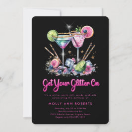 Den moderna Vuxen Glitter Birthday Cocktail Party Inbjudningar
