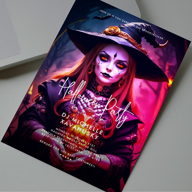 Den moderna Vuxen Halloween fest Gothic Witch Inbjudningar (Modern Adult Halloween Party Gothic Witch Invitation
)