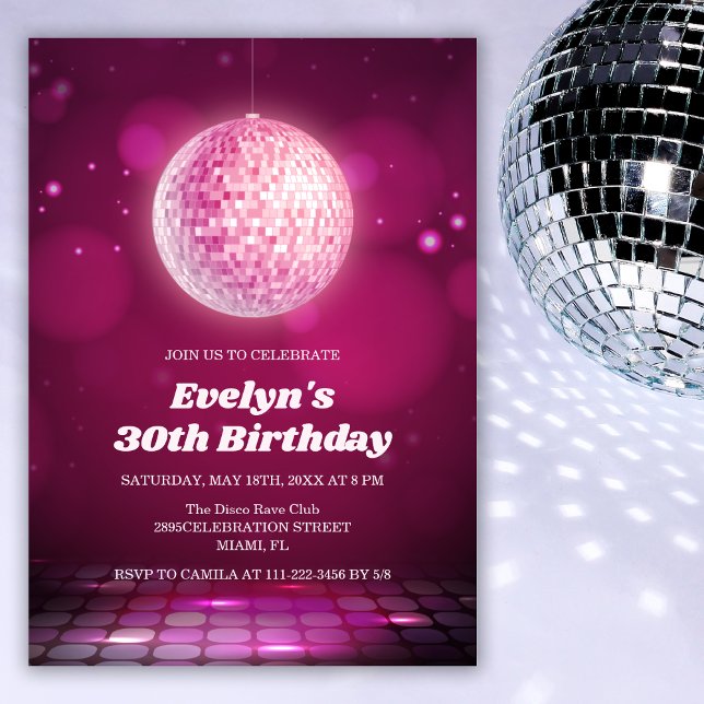 Den moderna Vuxen Rosa Disco Party 30års födelseda Inbjudningar (Skapare uppladdad)