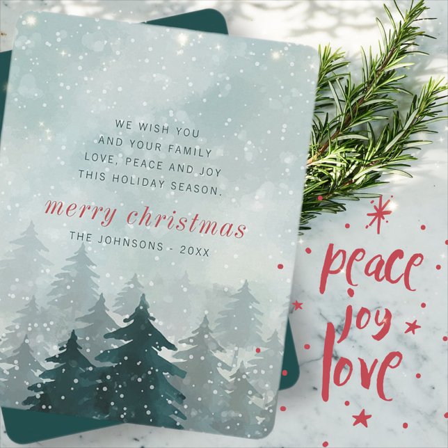 Den moderna Watercolor-julen Winter Snö-skogen Julkort (Skapare uppladdad)