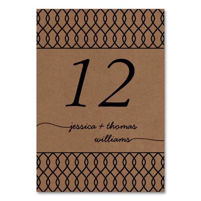 Den moderna Whimsical Kraft Bröllop-samlingen Bordsnummer (Framsidan)