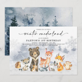 Den moderna Winter Onederland Woodland Forest Birt Inbjudningar