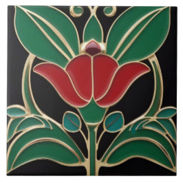 Den modernistiska svarta Grönten Art nouveau, röd  Kakelplatta