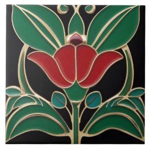 Den modernistiska svarta Grönten Art nouveau, röd Kakelplatta