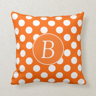 Den Monogrammed orange- och vitpolkaen pricker Kudde