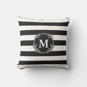 Den Monogrammed svartvita stora randen kudder Utomhuskudde