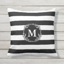 Den Monogrammed svartvita stora randen kudder
