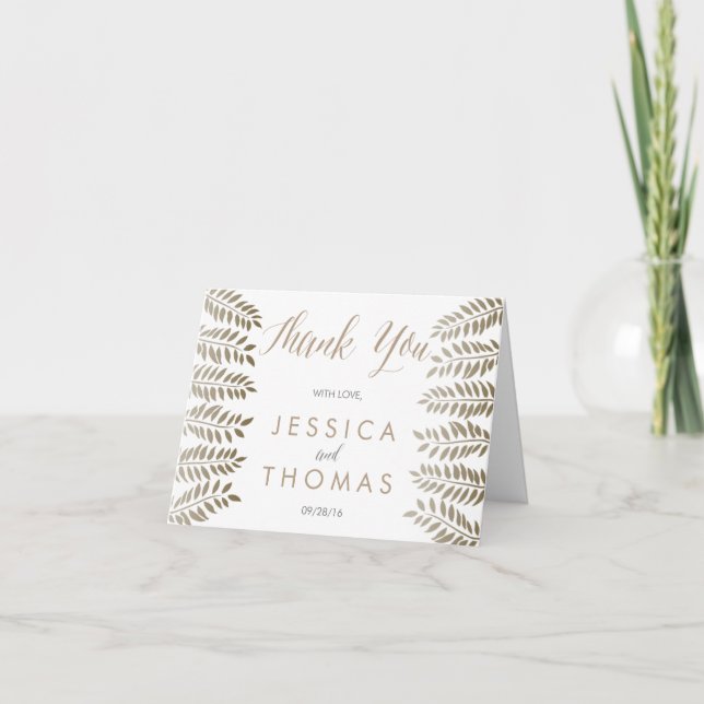 Den monokroma ormbunkskogsbröllops kollektionen tack kort (Framsida)