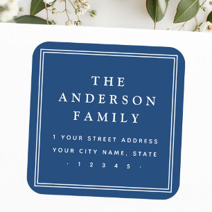 Den mörk blått returadressen i namn gräns fyrkantigt klistermärke
