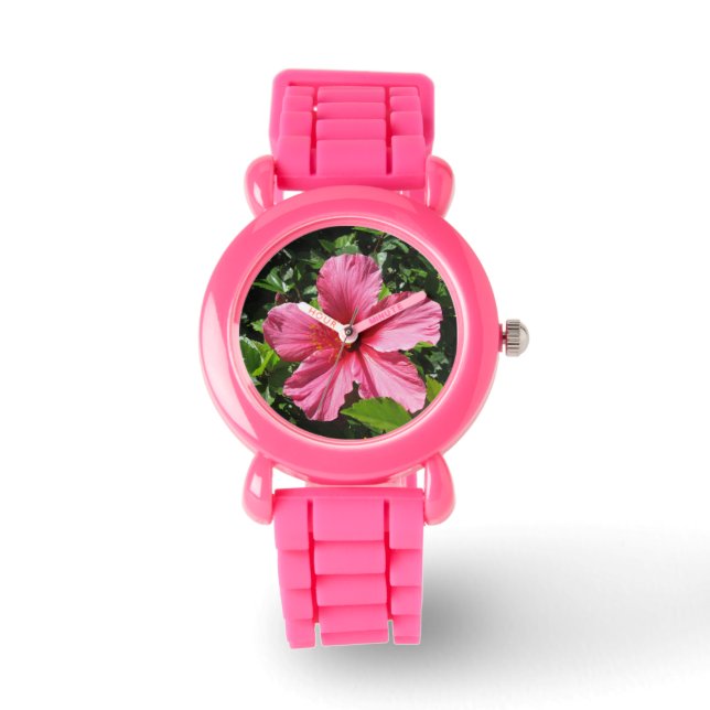 Den mörka rosa hibiskusen lurar klockan armbandsur (Framsida)