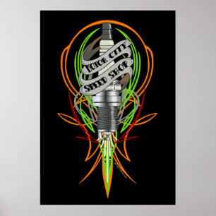 Den motoriska staden rusar shoppar poster