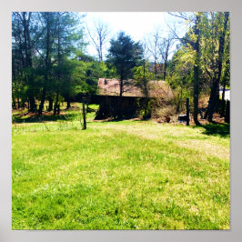 Den motsatta sidan ser en rustik 100-årig lada poster