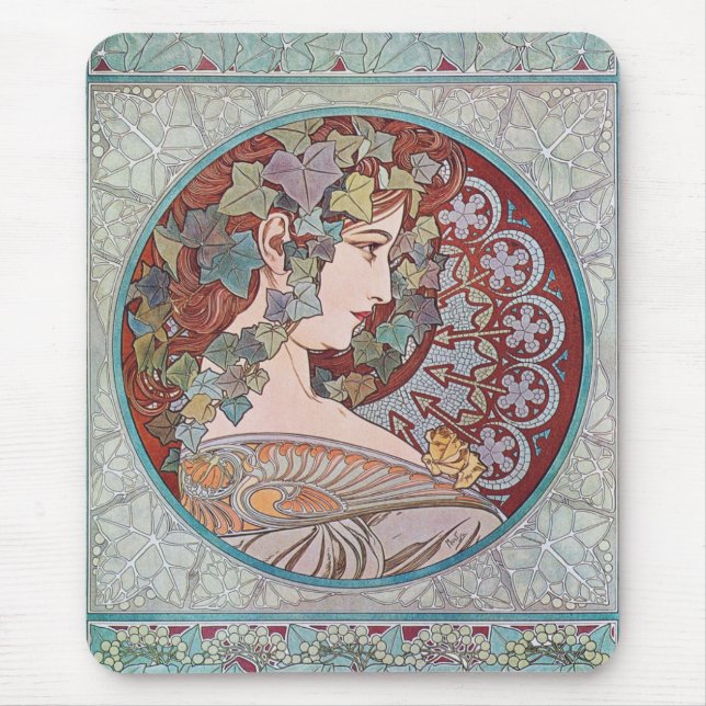 Den Mousepad för den Alphonse Mucha murgrönaart Musmatta (Framsidan)