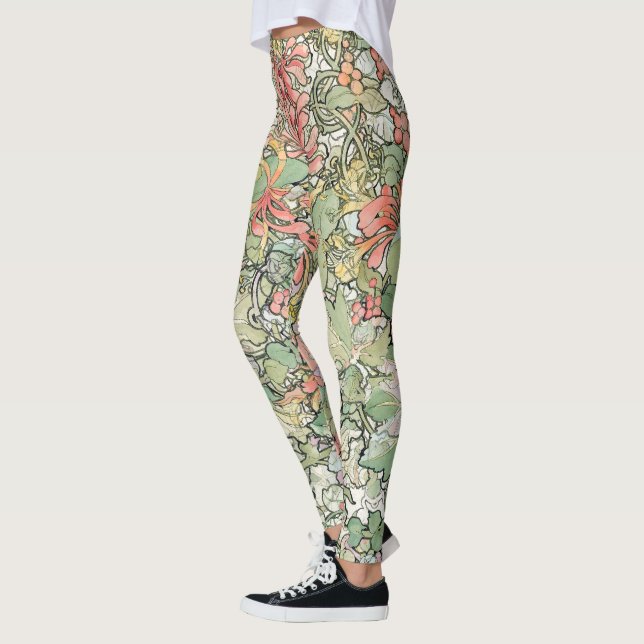 Den Mucha art nouveau blommar All över Leggings (Vänster)