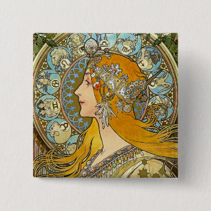 Den Mucha art nouveau knäppas - Zodiac - La putsa Knapp