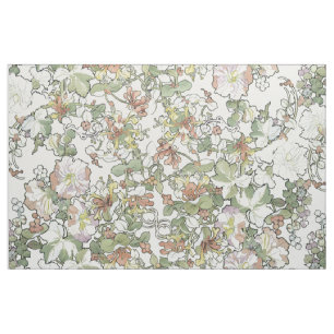Den Mucha art nouveauhollyhocken blommar tyg