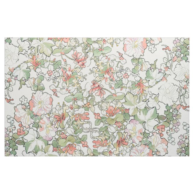 Den Mucha art nouveauhollyhocken blommar tyg (Yard)