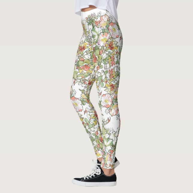 Den Mucha hollyhocken blommar All över Leggings (Vänster)