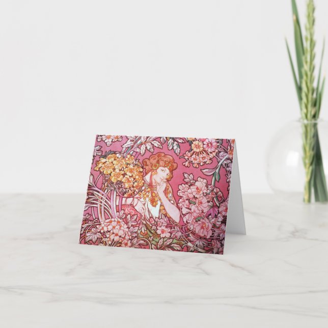 Den Mucha kvinnan bland blommaart nouveau noterar Kort (Framsida)
