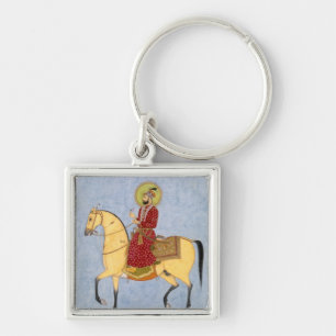 Den Mughal kejsaren Farrukhsiyar (1683-1719) Fyrkantig Silverfärgad Nyckelring