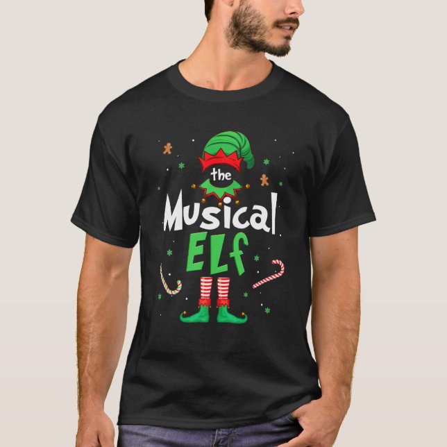 Den musikaliska Elf-Julafton matchande julen för f T Shirt (Framsida)