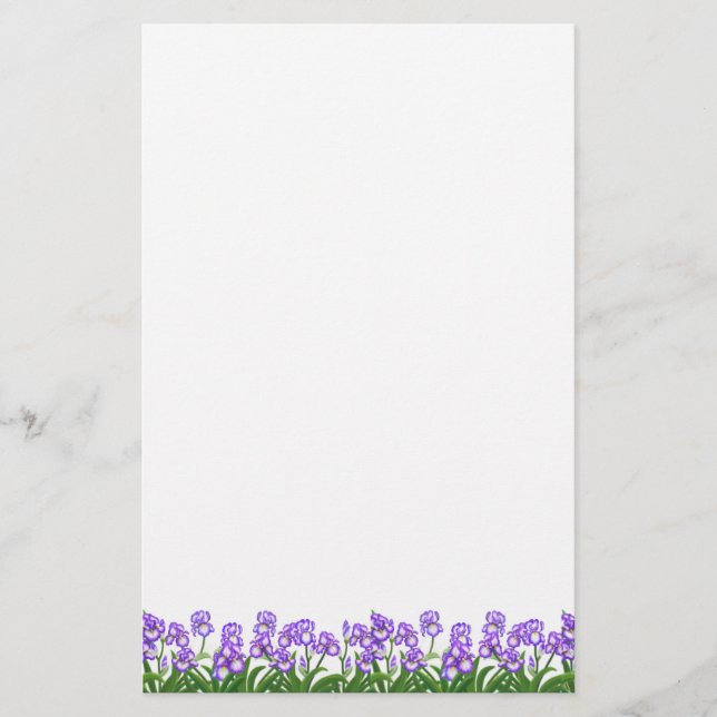 Den mycket små purpurfärgade irisen blommar brevpapper (Framsida)