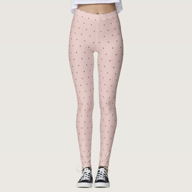 Den mycket små rosa och svart polkaen pricker leggings (Framsida)