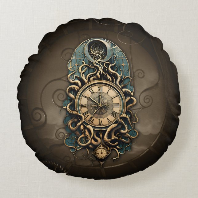 Den mystiska steampunkrörelsen. rund kudde (Framsidan)