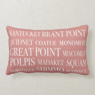 Den Nantucket ställen bleknade röd beige & vit Lumbarkudde