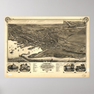 Den Nantucket stranden samlas. 1881 antika Poster