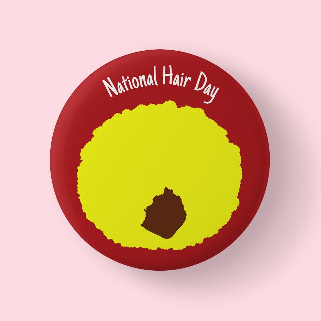 Den nationella helgdagen - Gult Afro Badge/ Knapp (yellow afro national hair day)