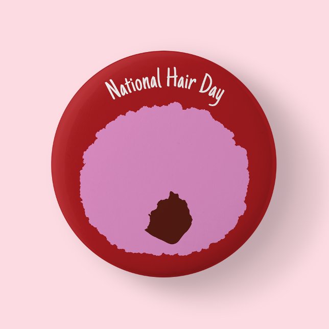 Den nationella helgdagen - Rosa Afro Badge/ Knapp (pink afro - national hair day)