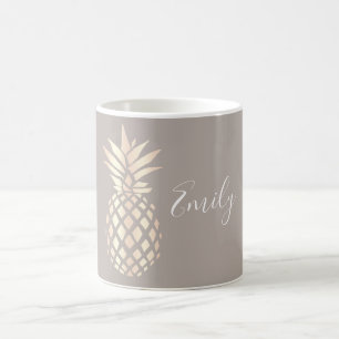 Den nätt eleganten förkopprar rosa guld- ananas & kaffemugg
