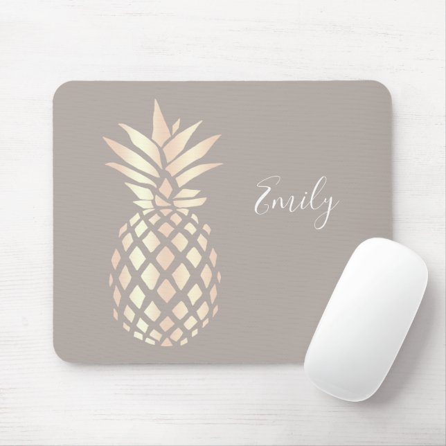 Den nätt eleganten förkopprar rosa guld- ananas & musmatta (Med mus)