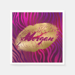 Den nätt Fuchsia tigern görar randig det guld- Pappersservett