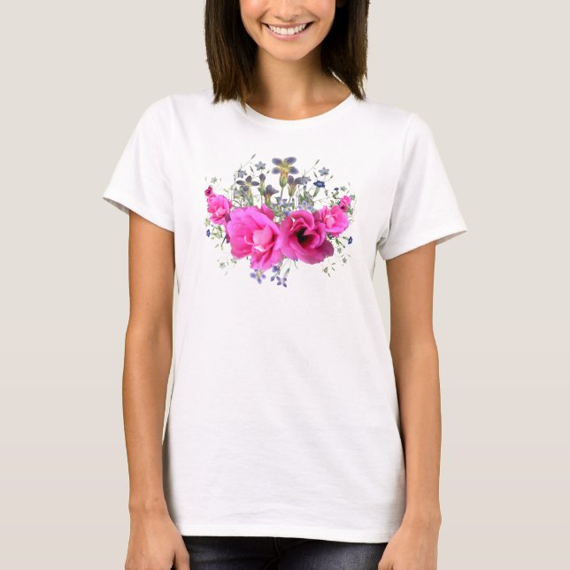 Den nätt rosan blommar T-tröja T-shirt (Framsida)
