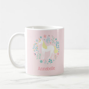 Den nätt unicornen & blommor rodnar rosapersonlig kaffemugg